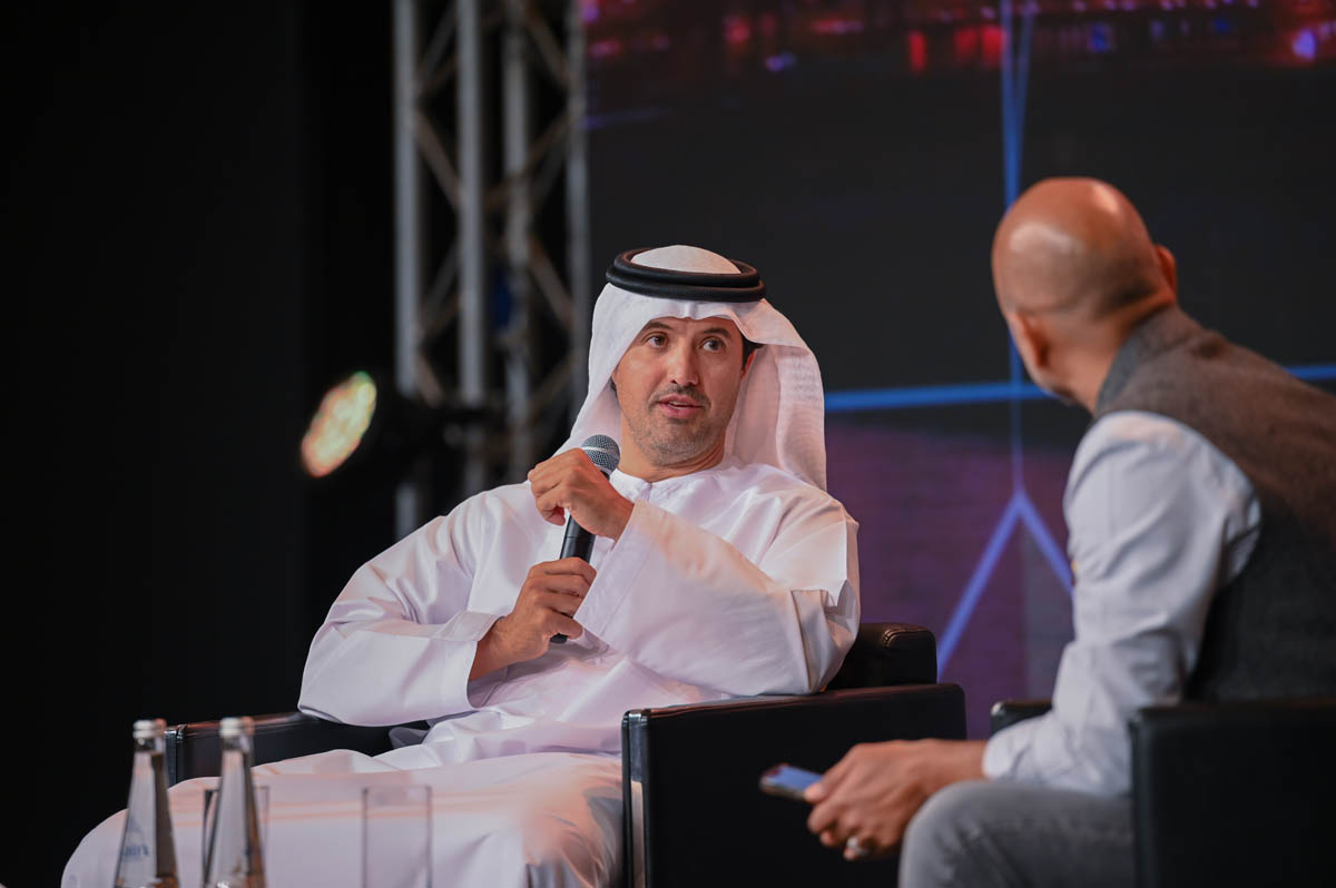 His Excellency Helal Saeed Almarr, Dubai Department of Economy Tourism speaking on stage with Rafat Ali, Skift CEO at Skift Global Forum East 2022