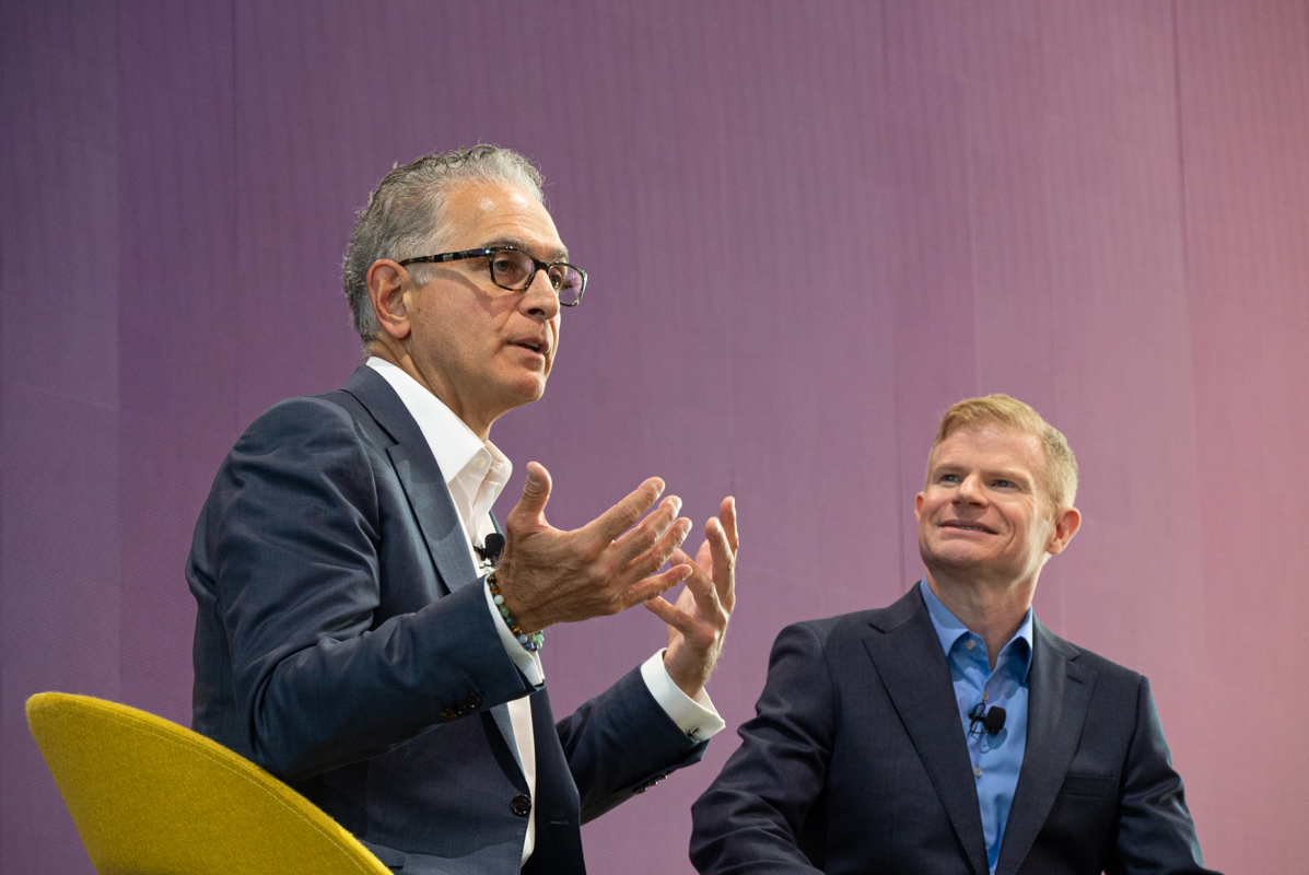 Mark Hoplamazian, President and CEO at Hyatt Hotels Corporation, in conversation with Sean ONeill, Senior Hospitality Editor at Skift, on stage at Skift Global Forum 2023.