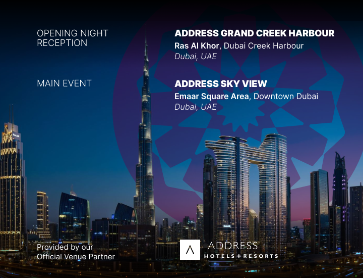 November 19

Opening night reception will take place with the support of our partner Address Hotels + Resorts:

ADDRESS GRAND CREEK HARBOUR

Address: Ras Al Khor, Dubai Creek Harbour, Dubai, UAE

November 20

For the day of the Forum, Skift is delighted to partner with another Address Hotels + Resorts property:

ADDRESS SKY VIEW

Address: Emaar Square Area, Downtown Dubai, Dubai, UAE