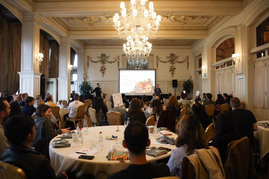 Skift team engaged in discussions at the historic Pera Palace of Turkey