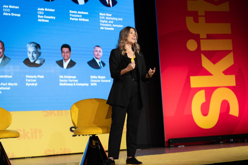 Skift Editor in Chief Sarah Kopit introducing speakers for Skift Aviation Forum 2024